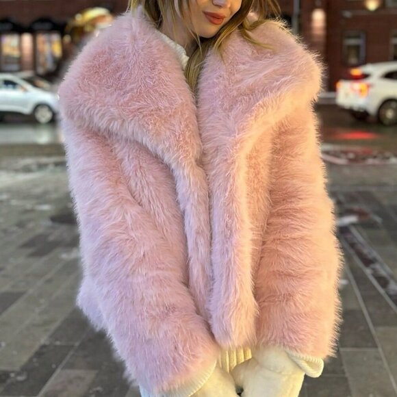 Pink Women's Casual Luxury Coat Warm Faux Fur Coat - Picture 7 of 7